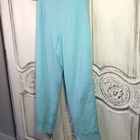 Nicole Studio Lovely Linen Blend Aqua Lined Pants Size 6P - Picture 3 of 10